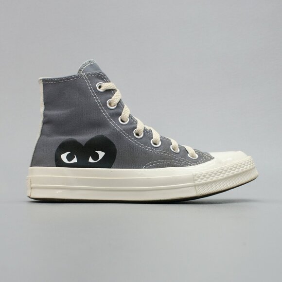 Converse Ladies 6 Comme Des Garcons CDG PLAY Hi-top Steel Grey Black Heart Shoes - Picture 4 of 12